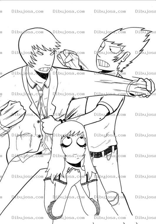 Dibujo para colorear Dibujo De Chicos Peleando Por Una Chica Para Pintar Y Colorear