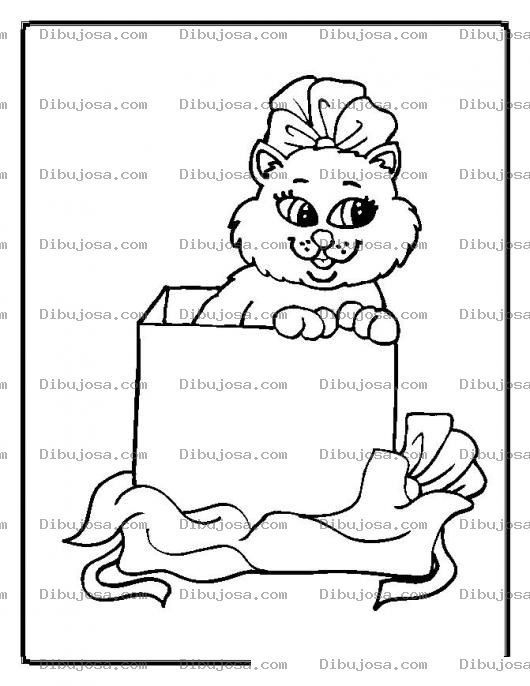 Dibujo para colorear colorear gatita en caja de regalo