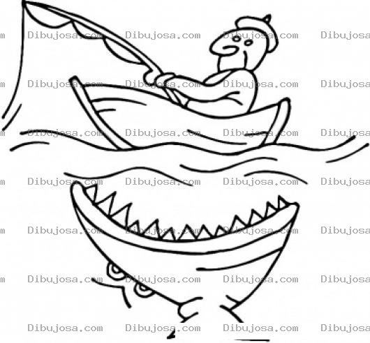 Dibujo para colorear Dibujo De Hombre Pescando Un Gran Pez Para Pintar Y Colorear A Pescador A Punto De Ser Deborado