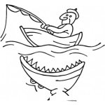 Dibujo para colorear Dibujo De Hombre Pescando Un Gran Pez Para Pintar Y Colorear A Pescador A Punto De Ser Deborado