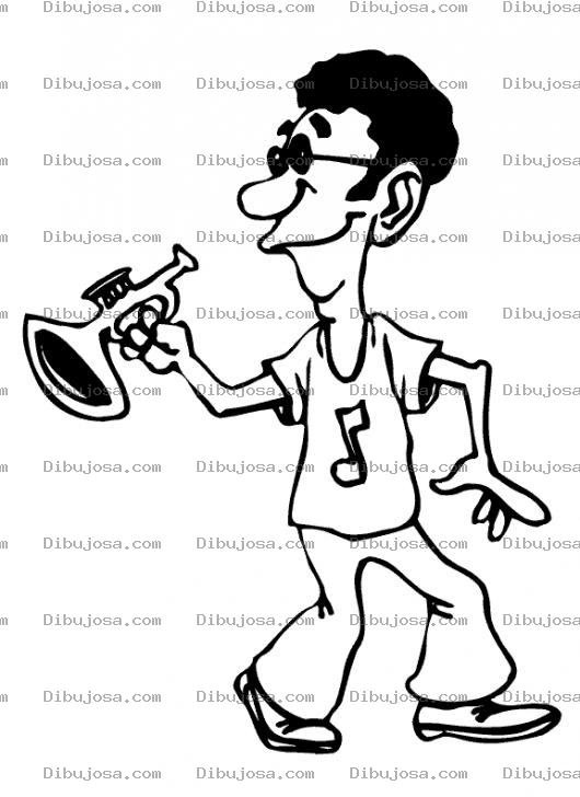 Dibujo para colorear Dibujo De Trompetista Con Una Trompeta Para Pintar Y Colorear