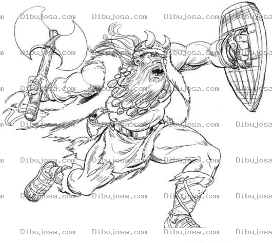 Dibujo para colorear Dibujo De Vikingo Furioso Con Hacha Y Escudo Para Pintar Y Colorear