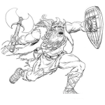 Dibujo para colorear Dibujo De Vikingo Furioso Con Hacha Y Escudo Para Pintar Y Colorear