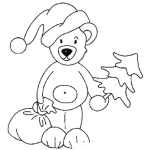 Dibujo para colorear Dibujo De Osito Con Arbolito De Nvavidad Y Gorrito De Santaclaus Para Pintar Y Colorear
