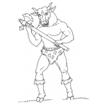 Dibujo para colorear Dibujo De Toro Guerrero Con Hacha Para Pintar Y Colorear