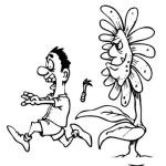 Dibujo para colorear Dibujo De Un Hombre Espantado Y Huyendo De Una Flor Mala Para Pintar Y Colorear