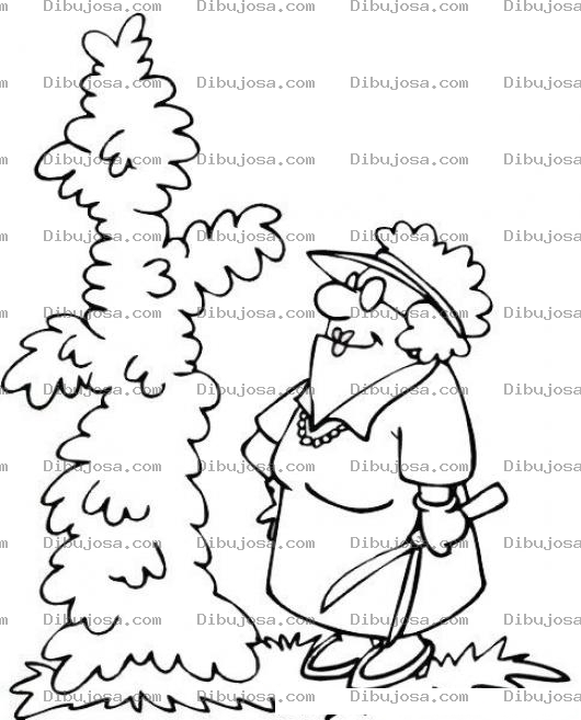 Dibujo para colorear Dibujo De Mujer Podando Un Arbol Para Pintar Y Colorear Viejita Con Tijeras De Podar