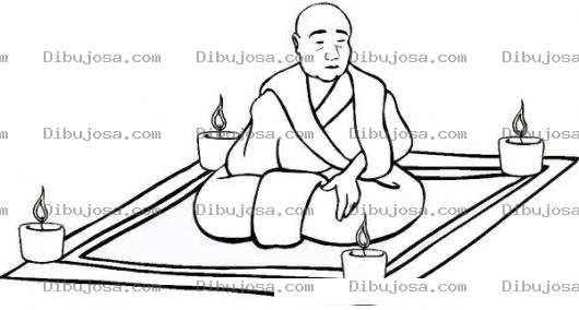 Dibujo para colorear Dibujo De Chino Sentado En Alfombra Con Velas Para Pintar Y Colorear