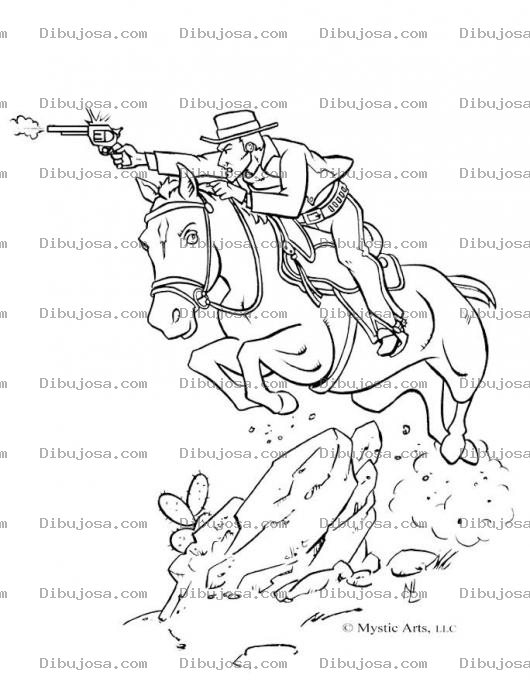 Dibujo para colorear vaquero con caballo para colorear