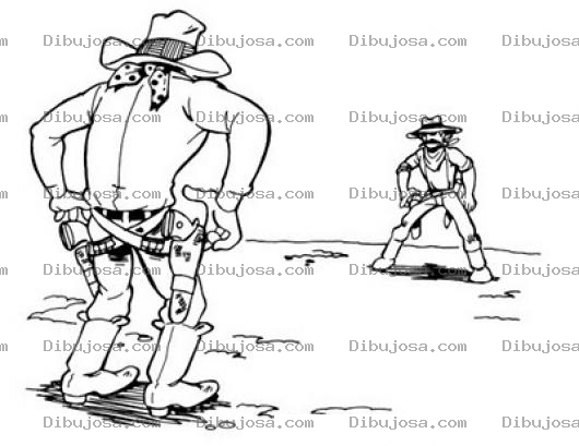 Dibujo para colorear Dibujo De Duelo De Vaqueros Del Oeste Para Pintar Y Colorear