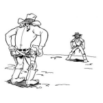 Dibujo para colorear Dibujo De Duelo De Vaqueros Del Oeste Para Pintar Y Colorear