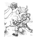 Dibujo para colorear Dibujo De Pelea De Robots Con Un Dinosaurio Para Pintar Y Colorear