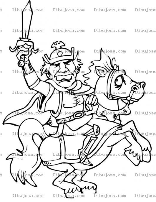 Dibujo para colorear Dibujo De Caballero Con Espada Montado En Su Caballo Para Pintar Y Colorear