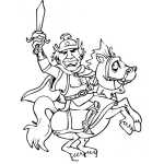 Dibujo para colorear Dibujo De Caballero Con Espada Montado En Su Caballo Para Pintar Y Colorear