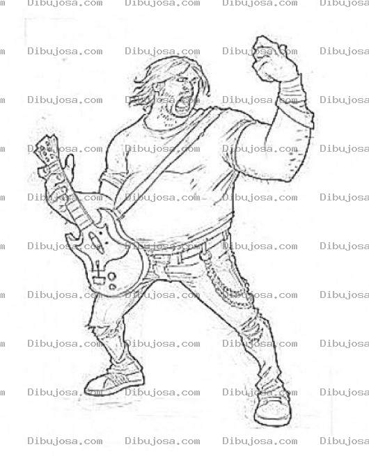 Dibujo para colorear Dibujo De Gordo Rockero Con Guitarra Electrica Para Pintar Y Colorear