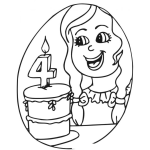 Dibujo para colorear Dibujo De Pastel Para Nina De 4 Anos Con Una Velita Del Numero Cuatro Para Pintar Y Colorear Feliz Cumpleanos