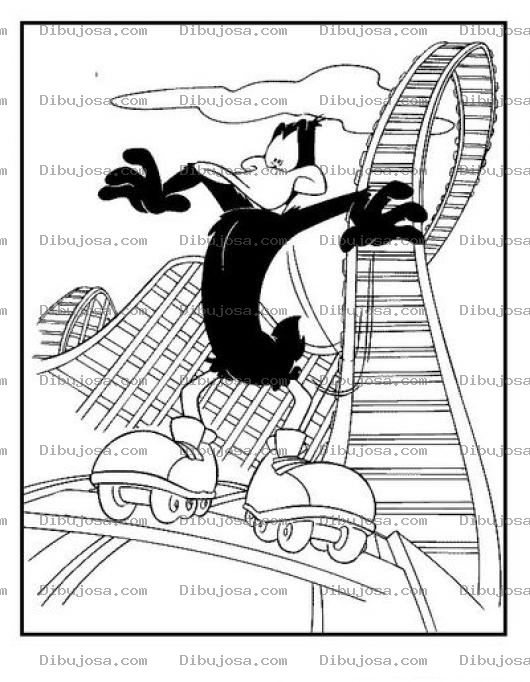 Dibujo para colorear Dibujo Del Pato Lucas Con Patines En Montana Rusa Para Pintar Y Colorear