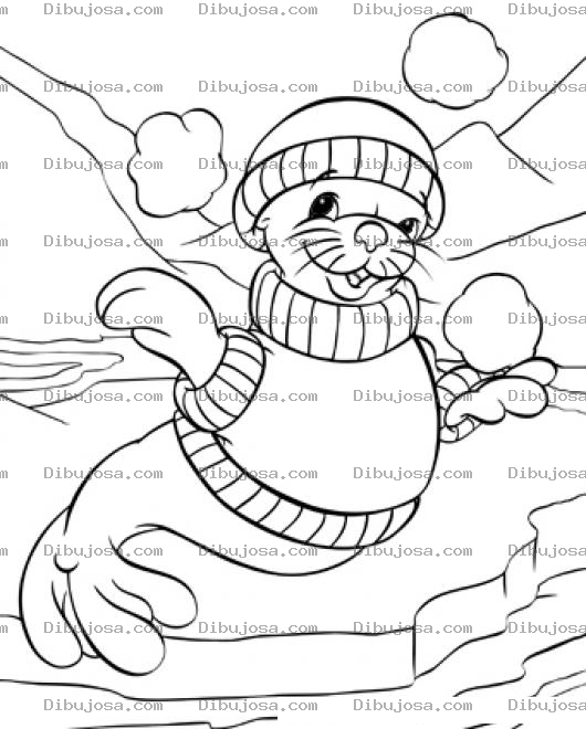 Dibujo para colorear Dibujo De Foca Con Frio Abrigada Con Sueter Y Gorro Para Pintar Y Colorear