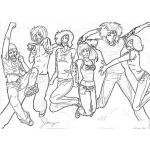 Dibujo para colorear Dibujo De Grupo De Jovenes Adolescentes Saltando Y Brincando De Felicidad Para Pintar Y Colorear Chavos Saltando