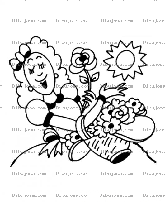 Dibujo para colorear Chica Con Flores Para Pintar Y Colorear Mujer Con Flores Bajo El Sol
