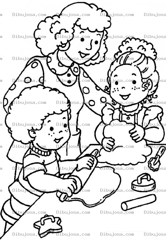 Dibujo para colorear Ninos Haciendo Galletas Para Pintar Y Colorear Hermanitos Ayudando A Mama A Hornear Galletitas
