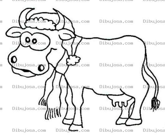 Dibujo para colorear Vaquita Con Sombrereo De Santaclaus Para Pintar Y Colorear