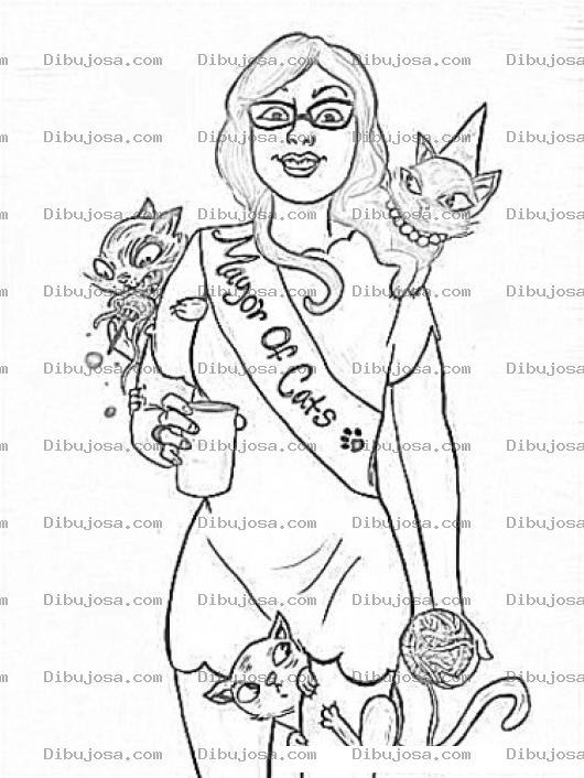 Dibujo para colorear Dibujo De La Reina De Los Gatos Para Pintar Y Colorear