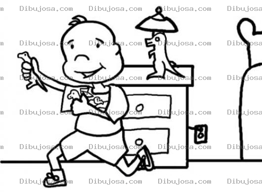 Dibujo para colorear Dibujo De Nino Con Sus Jugutes De Dinosaurios Y Su Lampara De Dinosaurio Para Pintar Y Colorear