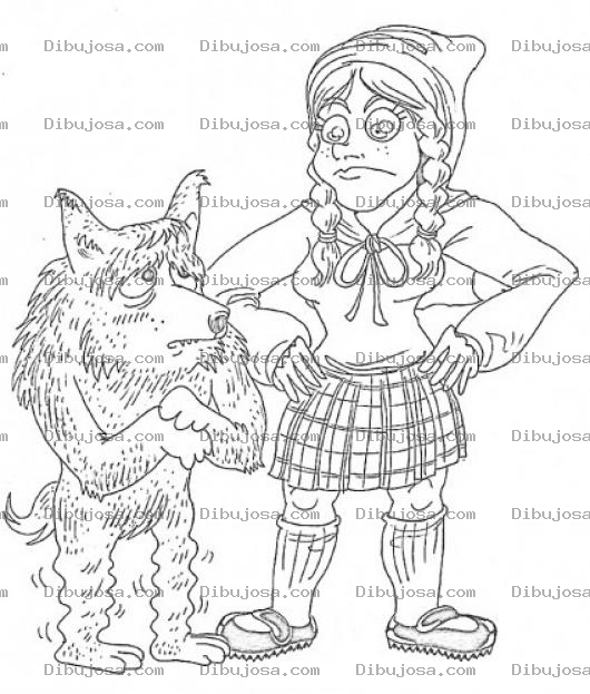 Dibujo para colorear Dibujo De Caperuzota Roja Con El Lobito Para Colorear