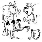 Dibujo para colorear Dibujo De Perro Vegetariano Para Pintar Y Colorear Perros Con Hueso Y Uno Con Zanahoria