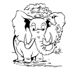 Dibujo para colorear Dibujo De Elefante Banandose En El Rio Echandose Agua Encima El Mismo Con Su Trompa Para Pintar Y Colorear