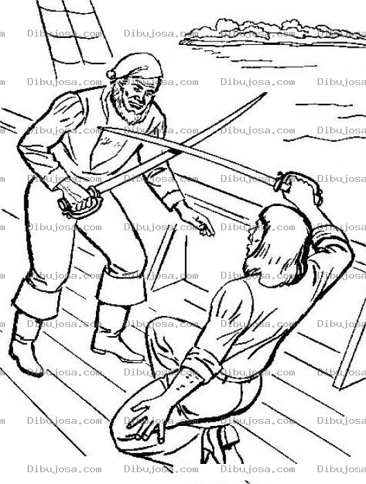 Dibujo para colorear Dobujo De Una Pelea Con Espadas En Un Barco Para Pintar Y Colorear