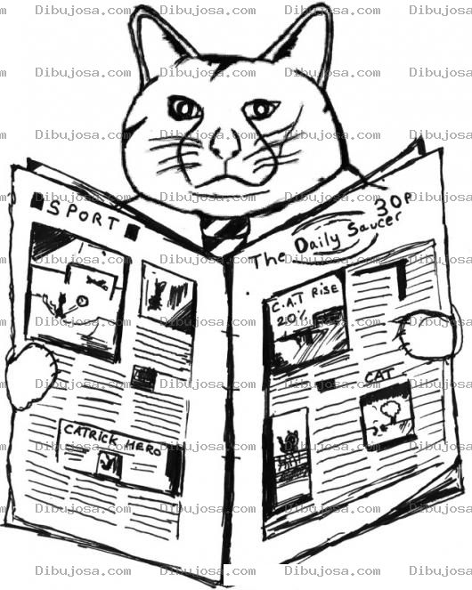 Dibujo para colorear Periodico De Animales Dibujo De Gato Leyendo Las Noticias De La Prensa Para Pintar Y Colorear Gatito Con Diario