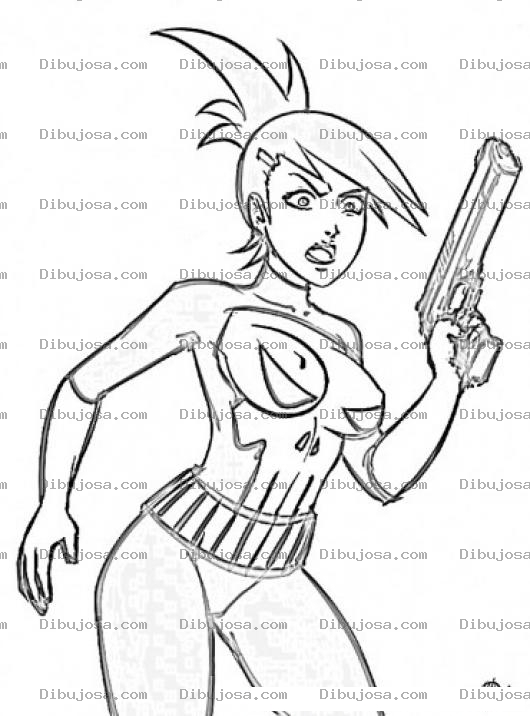 Dibujo para colorear Mujer Castigadora Dibujo De La Chica Punisher Para Pintar Y Colorear Mujer Con Pistola