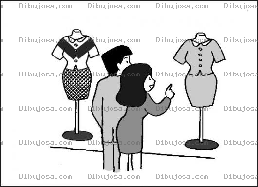 Dibujo para colorear Boutique De Ropa Dibujo De Pareja De Esposos Vitriniando Viendo Vestidos Para Pintar Y Colorear