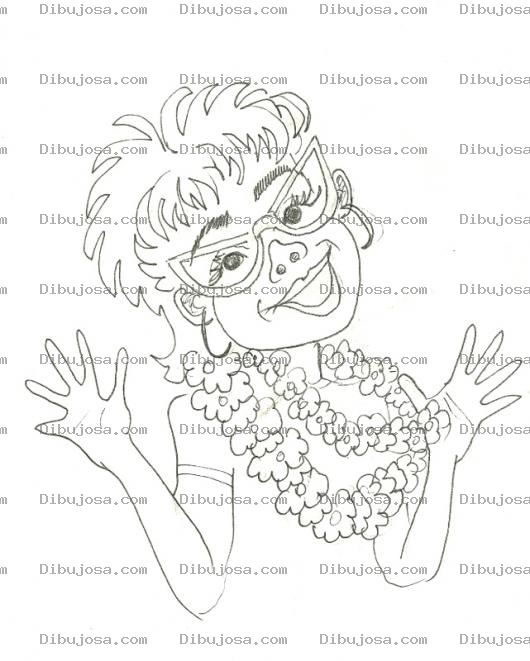 Dibujo para colorear Dibujo De Chica De Pelo Corto Con Anteojos Y Collar De Flores Para Pintar Y Colorear