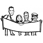 Dibujo para colorear Dibujo De Personas Protestando Con Un Cartel Para Pintar Y Colorear Gente En Una Manifestacion Con Una Manta O Pancarta En Una Huelga De Estudiantes Manifestantes