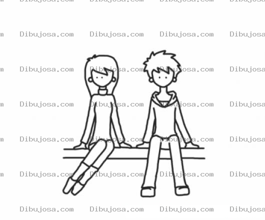 Dibujo para colorear Dibujo De Un Chico Y Una Chica Sentados En Una Banca Para Pintar Y Colorear