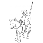 Dibujo para colorear Dibujo De Don Quijote Con Su Escudo Su Lanza Y Su Caballo Para Pintar Y Colorear