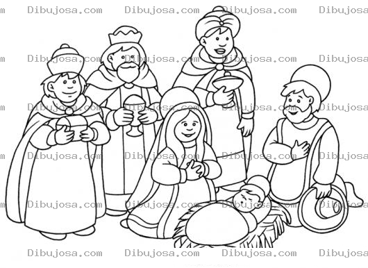 Dibujo para colorear Dibujo De Los 3 Reyes Magos Visitando A Jesus Para Pintar Y Colorear