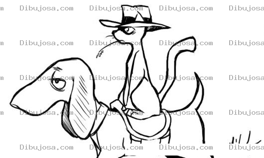 Dibujo para colorear Dibujo De Gato Montado Sobre Un Perro Para Pintar Y Colorear