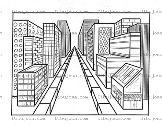 Dibujo para colorear Dibujo De La Calle Principal De La Ciudad Con Edificios Para Pintar Y Colorear