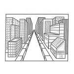 Dibujo para colorear Dibujo De La Calle Principal De La Ciudad Con Edificios Para Pintar Y Colorear