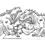 Dibujo para colorear Pulso Entre Dinosaurios Para Pintar Y Colorear Juego De Vencidas Entre Si Y No