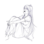 Dibujo para colorear Dibujo De Mujer De Pelo Largo Sentada En El Piso Con Tristeza Para Pintar Y Colorear