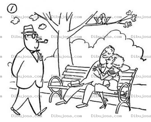 Dibujo para colorear Enamorados En Una Banca Del Parque Para Pintar Y Colorear