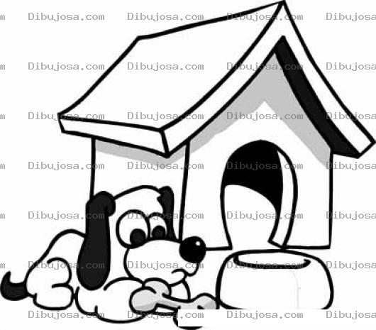 Dibujo para colorear Dibujo De Perrito Con Su Hueso Frente A Su Casita Para Pintar Y Colorear