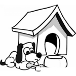 Dibujo para colorear Dibujo De Perrito Con Su Hueso Frente A Su Casita Para Pintar Y Colorear