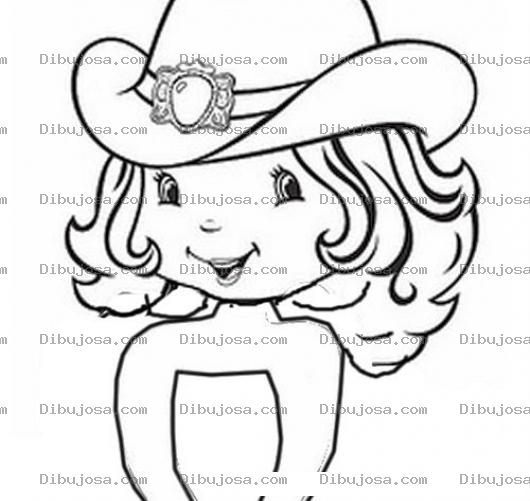 Dibujo para colorear Dibujo De Fresita Rosita Con Sombrero Vaquero Para Pintar Y Colorear