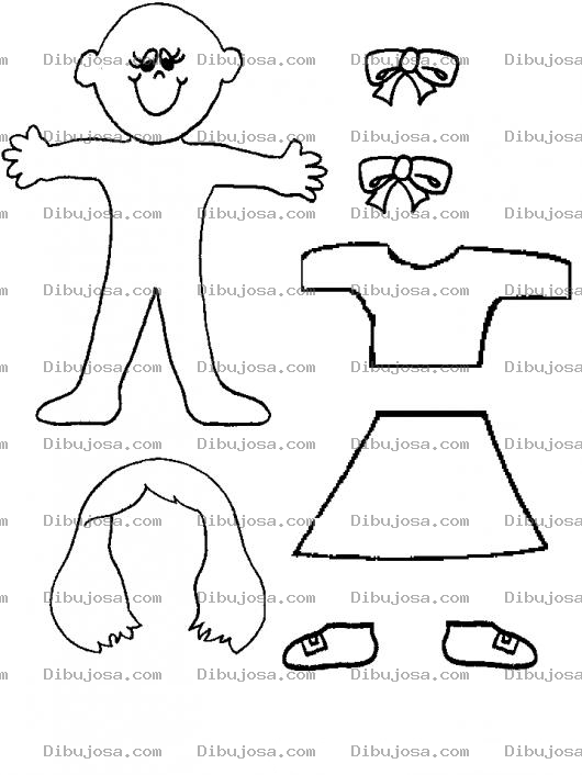 Dibujo para colorear Dibujo De Muneca De Papel Para Recortar Pintar Y Colorear Con Su Pelua Blusa Falda Y Zapatillas